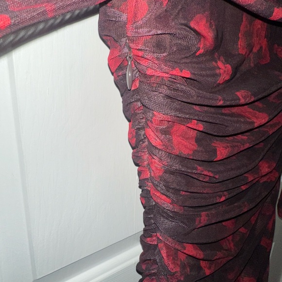 A&F Off-Shoulder Red and Black Long Sleeve Dress - Picture 4 of 7